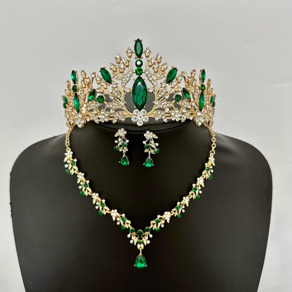 Diadème Couronne d'Or avec Pierres Vertes - Siray - Casablanca X