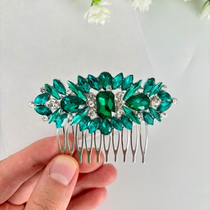 Emerald Green Crystal Hair Comb Bridal Hair Vine Wedding Hair Piece Bridal Hair Accessories Dark Green Floral Bridal Comb Green Hair Jewelry