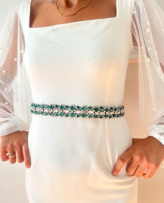 Emerald Green Pearl Bridal Sash Belt Crystal Wedding Accessories Belt Bridesmaids Belt Green Wedding Dress Belt Emerald Bridal Shower Belt