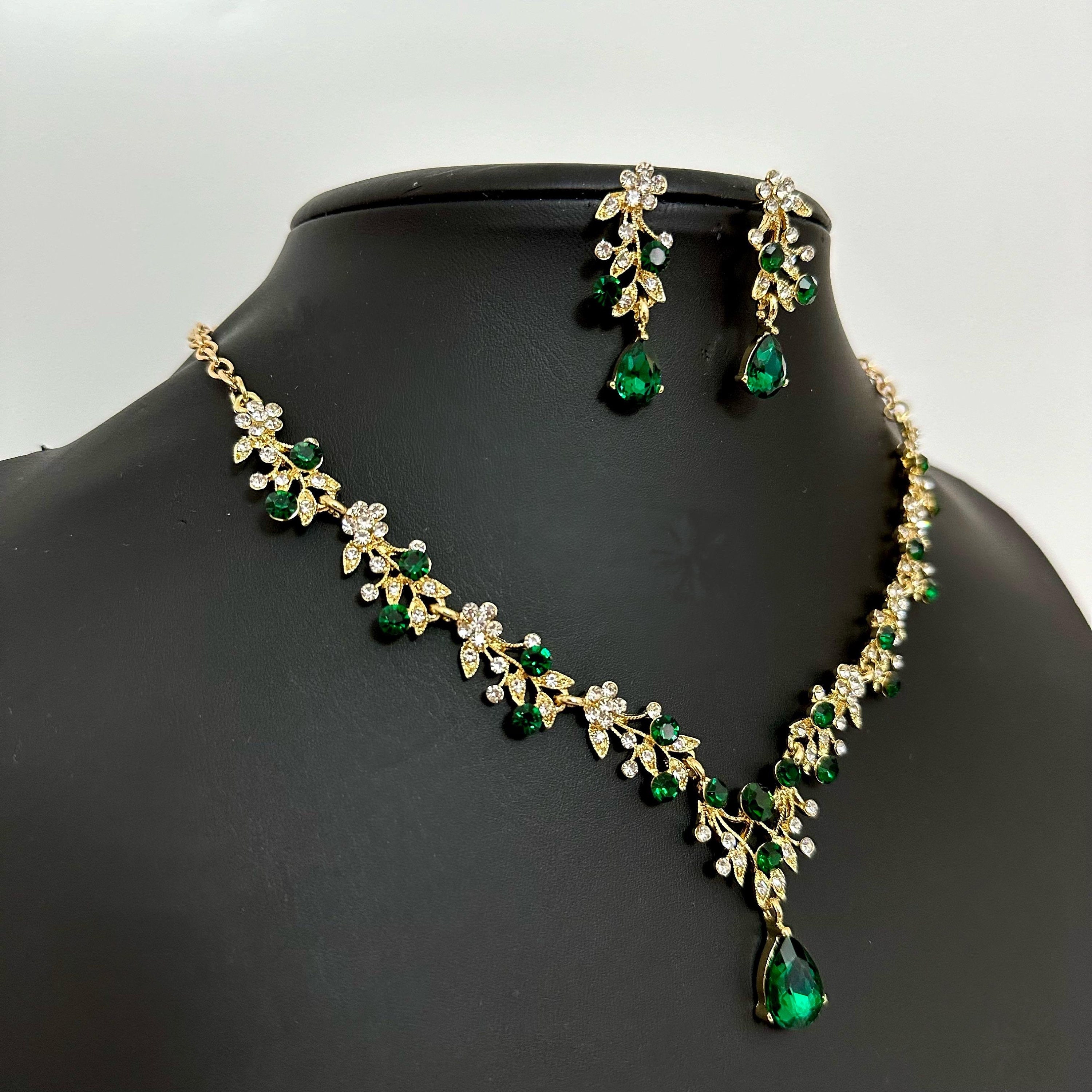 Parure Bijoux Feuille Verte KONFEN - Collier Et Boucles D'Oreilles Acrylique