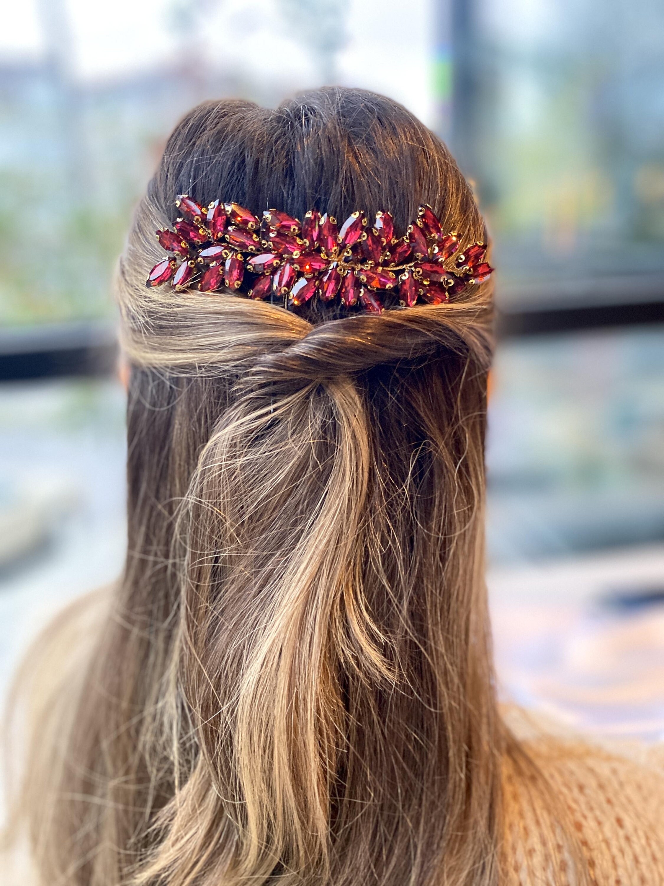 Burgundy Bridal Hair Piece Red Wine Bridal Hair Comb Wedding  display picture 1