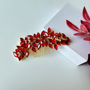 Red Crystal Bridal Hair Comb Wedding Floral Hair Piece Jewelry For Brides Headpiece Bridesmaid Hair Pin Red Hair Vine Prom Henna Hair Pins