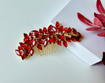 Red Crystal Bridal Hair Comb Wedding Floral Hair Piece Jewelry For Brides Headpiece Bridesmaid Hair Pin Red Hair Vine Prom Henna Hair Pins