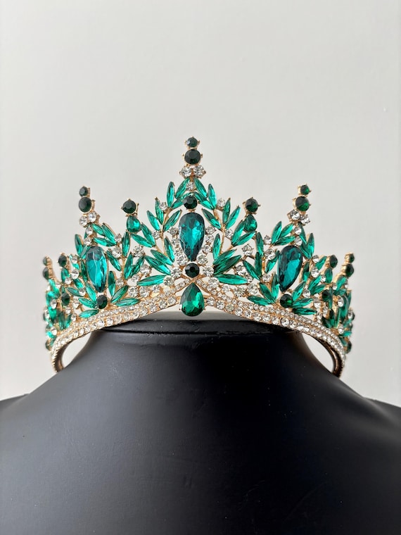 Green Crystal Bridal Crowns Tiara Rhinestone Diadem Tiara Bride Headband Wedding Emerald Dark Green Gothic Crown Crystal Tiara Bridal  main image 4