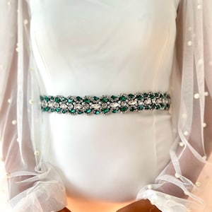 Emerald Green Pearl Bridal Sash Belt Crystal Wedding Accessories Belt Bridesmaids Belt Green Wedding Dress Belt Emerald Bridal Shower Belt