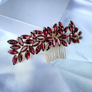 Burgundy Bridal Hair Piece Red Wine Bridal Hair Comb Wedding Hair Accessories Red Hair Pins Wedding Hair Jewelry for Bridesmaid Crystal Comb
