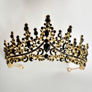 Black Gold Crystal Tiara For Women Bridal Crown Wedding Headpiece Black Quinceanera Tiara Birthday Princess Diadem Black Bridesmaids Gift