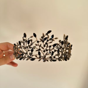 Feuille noire diadème de mariée mariage baroque couronne casque bal de d&#39;étudiants bijoux de cheveux diadème de fille de fleur noir accessoires de cheveux mariage cheveux morceau cadeau