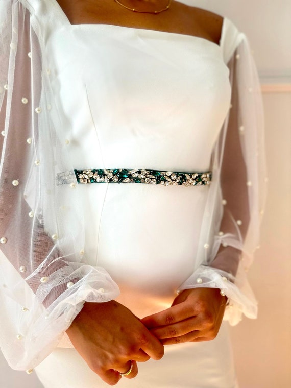 beaded belt for bridesmaid dress Emerald Green Bridal Crystal Sash Belt Wedding Rhinestone Belt Gift Brides Emerald Green Wedding Bridesmaids Belt Belt Embellished Corset Maxi Dress bedroom storage The color of pearls Size:11 US/ AGE 4-8 Years/Little kids