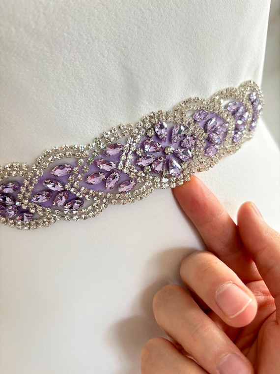 purple wedding dress sash Purple Crystal Bridal Belt Rhinestone Wedding Sash Belt Purple Floral Wedding  Belt Bridesmaids Belt Bridal Shower Belt Purple Wedding Dress