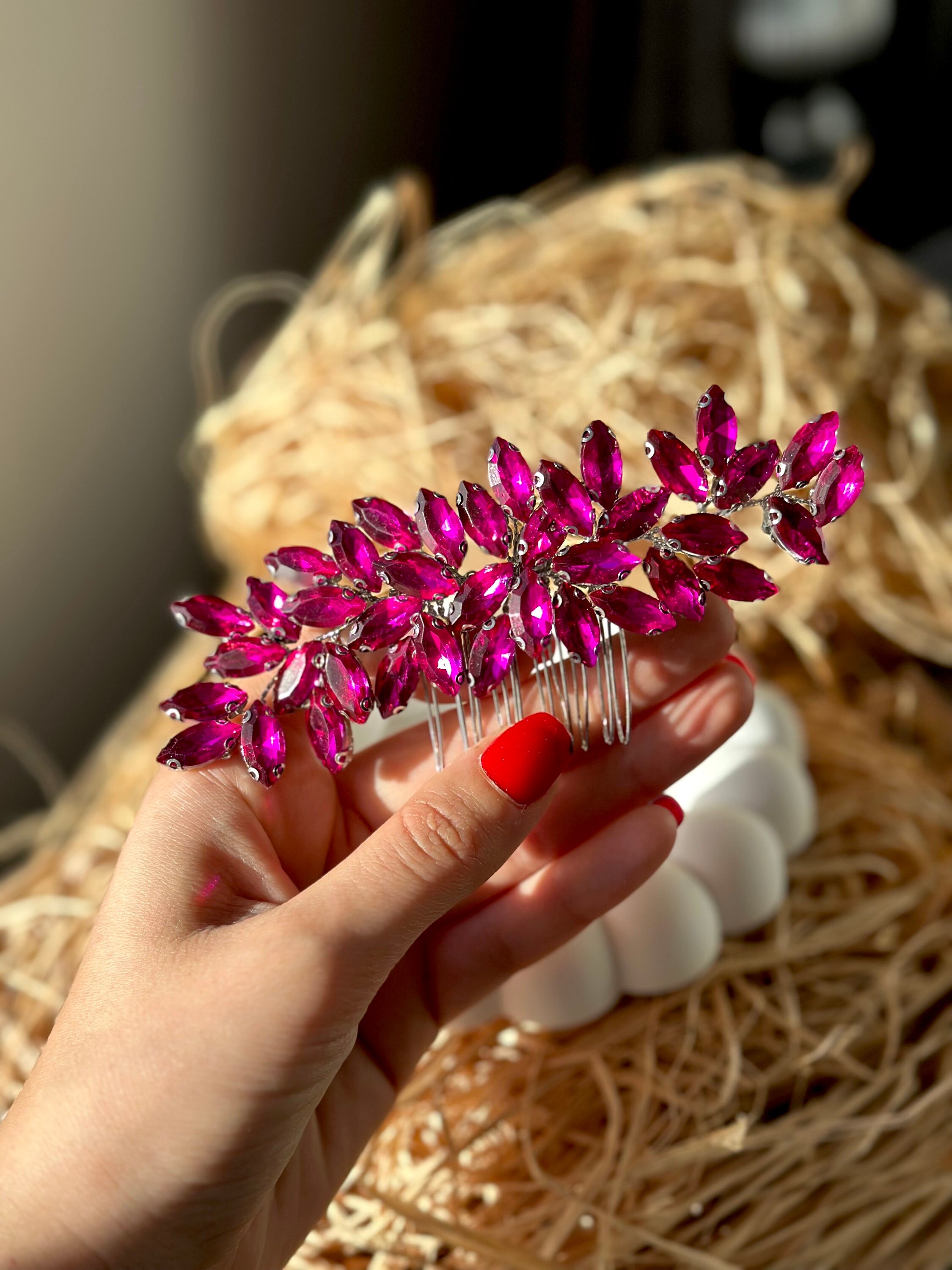 Hochzeit Haarschmuck Set – 3 Teile Mit Blumen Und Perlen, Rosa, Für Braut Und Damen