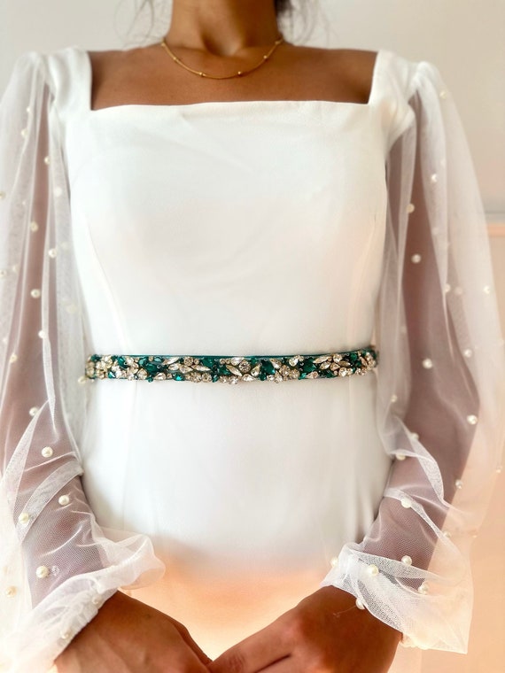 Emerald Green Bridal Belt Crystal Sash Belt Wedding Rhinestone Belt Gift for Brides Emerald Green Wedding Dress Bridesmaids Belt Beaded Belt