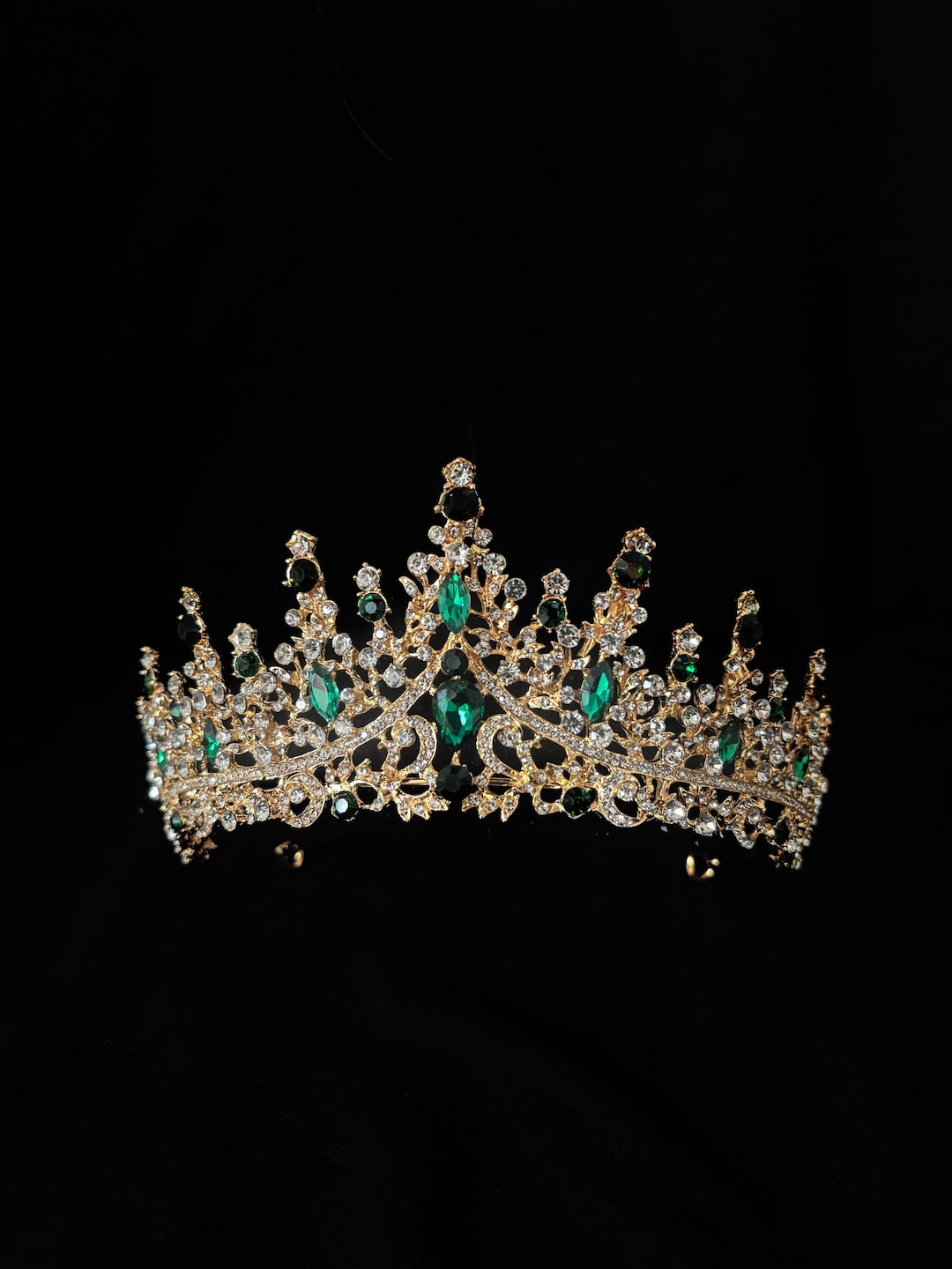 Emerald Green Crystal Tiara Bridal Wedding Crown Gold Hair Jewelry ...