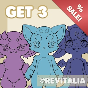 3 Pack | Furry Lineart & Base Fursona | Digital Download | DIY Character Design.