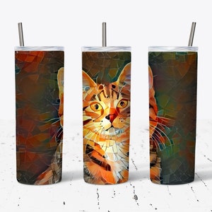 20oz Skinny Tumbler Cat Tiger Sublimation Design Template, Tumbler Straight PNG Digital Download, Tumbler Wrap, Cat, Tiger, Animal
