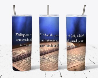20oz Skinny Tumbler Christian Bible Verse Philippians 4:7 Sublimation Design Template, Tumbler Straight PNG Digital Download, Tumbler Wrap
