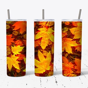 20oz Skinny Tumbler Autumn Leaves Sublimation Design Template, Tumbler Straight PNG Digital Download, Tumbler Wrap, Autumn, Fall, Leaves