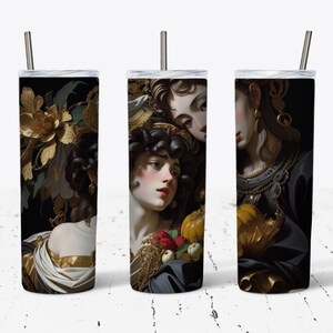 20oz Skinny Tumbler Sisters in Style of Caravaggio Painting Sublimation Design Template Tumbler Straight PNG Digital Download Tumbler Wrap