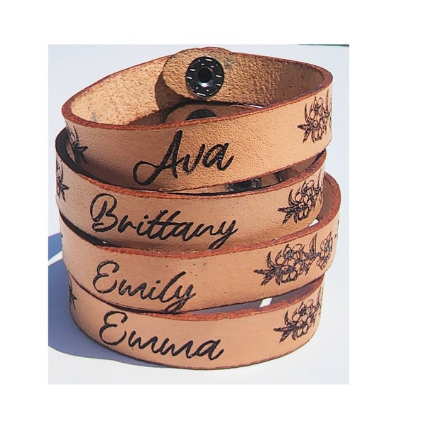 personalized flower leather bracelet for women