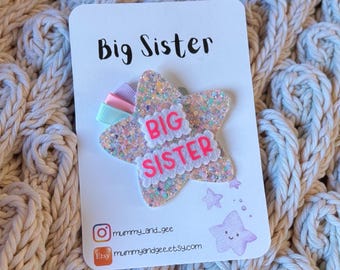 Glitter Big Sister Badge - Sparkle Star, New Baby Gift