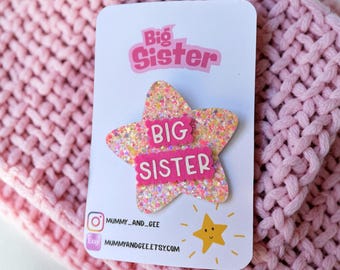Glitter Big Sister Badge - Sparkle Star, New Baby Gift