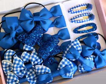 School Hair set - Royal Blue - hair clips , plain or mixed