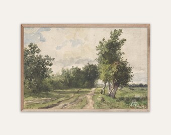 Vintage Landscape Painting Print | Country Road | Antique Art  | Wall Decor