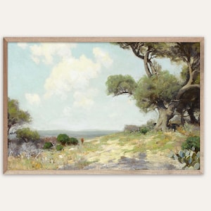 Vintage Southwestern Mountains Landscape Painting Print | Western Antique Warm Tones | Wall Decor