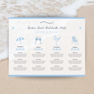 Beach Bachelorette Itinerary Template | Editable Itinerary for Girls Trip | Last Toast on the Coast | Digital Download