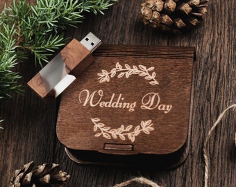 Personalized Wooden Wood USB Flash Drive Stick With Box | Walnut Maple | Wedding Anniversary Christening Birthday Gift - 8GB 16GB 32GB 64GB