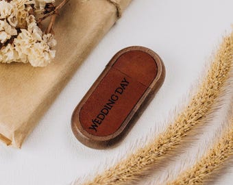 Handcrafted Wooden USB Drive with Cognac or Green Leather – Unique Wedding Keepsake, Photographer Flash Drive, Personalized Memory Storage