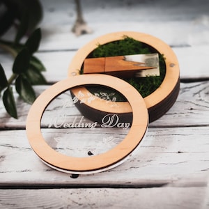 Handgemaakte cirkel bruiloft houten kist en usb 3.0 flash drive | Houten usb box huwelijksgeschenken