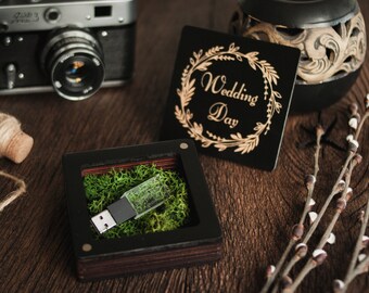 present presentation box Wooden USB flash drive and USB presentation box | USB box with moss filling