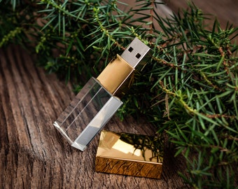 Crystal USB flash drive 3.0 | Engraved usb stick glass | Wedding USB + festive packaging for a flash drive