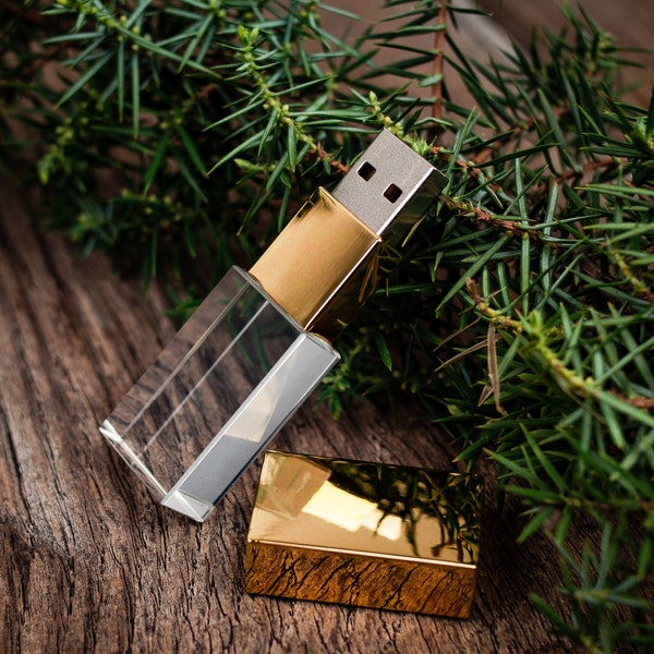 Crystal USB flash drive 3.0 | Engraved usb stick glass | Wedding USB + festive packaging for a flash drive