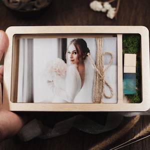 Caja de fotos de madera para impresiones de 4x6" (10x15 cm) | Caja de fotos con memoria para impresiones de 15x10 con opción de unidad flash de boda | Caja de memoria con USB de boda