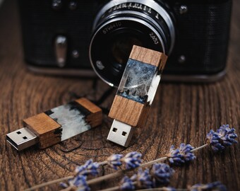 Clé USB personnalisée avec gravure | Clé USB 3.0 en résine époxy fabriquée à la main | un cadeau pour les mariés pour le mariage