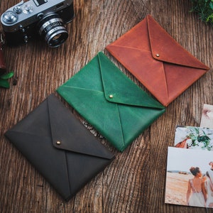 Personalized Leather Photo Envelopes: for 4x6"/5x7"-10x15cm/13x18cm Photos | Handmade genuine leather envelope for wedding and family photos