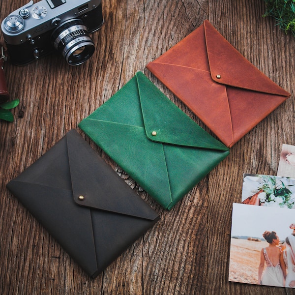 Personalized Leather Photo Envelopes: for 4x6"/5x7"-10x15cm/13x18cm Photos | Handmade genuine leather envelope for wedding and family photos