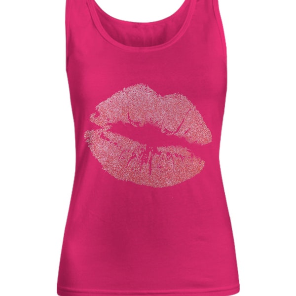 L Ladies sleeveless tank top with a lips picture on the front. Ladies tank top showing lips in the front.