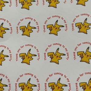May include: Round stickers with a yellow cartoon character and the text "Thank you for coming to my party".