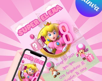 Princess Invitation, Peach Invitation, Personalized Peach Invitation, Peach Party, Princess Peach Birthday, Mario Party, Digital Download