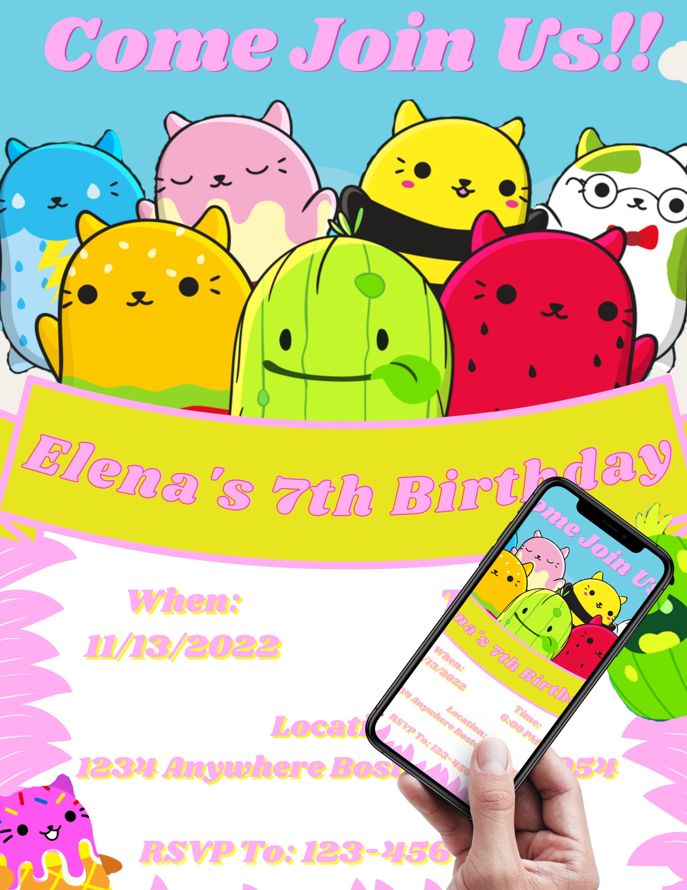 Cats VS Pickles Invitation Digital Download Editable Etsy