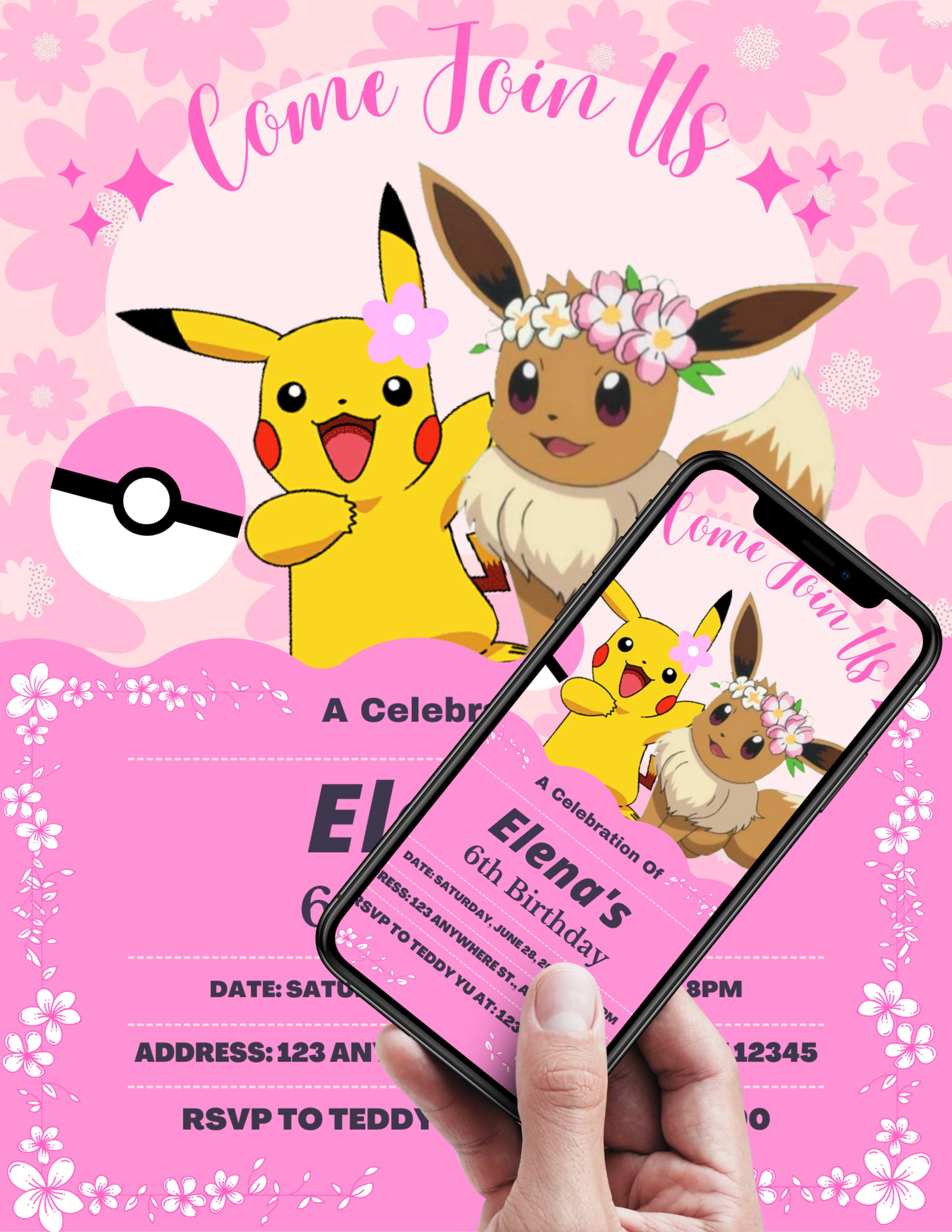 Invitations Pokémon de luxe, Pikachu, paq. 8