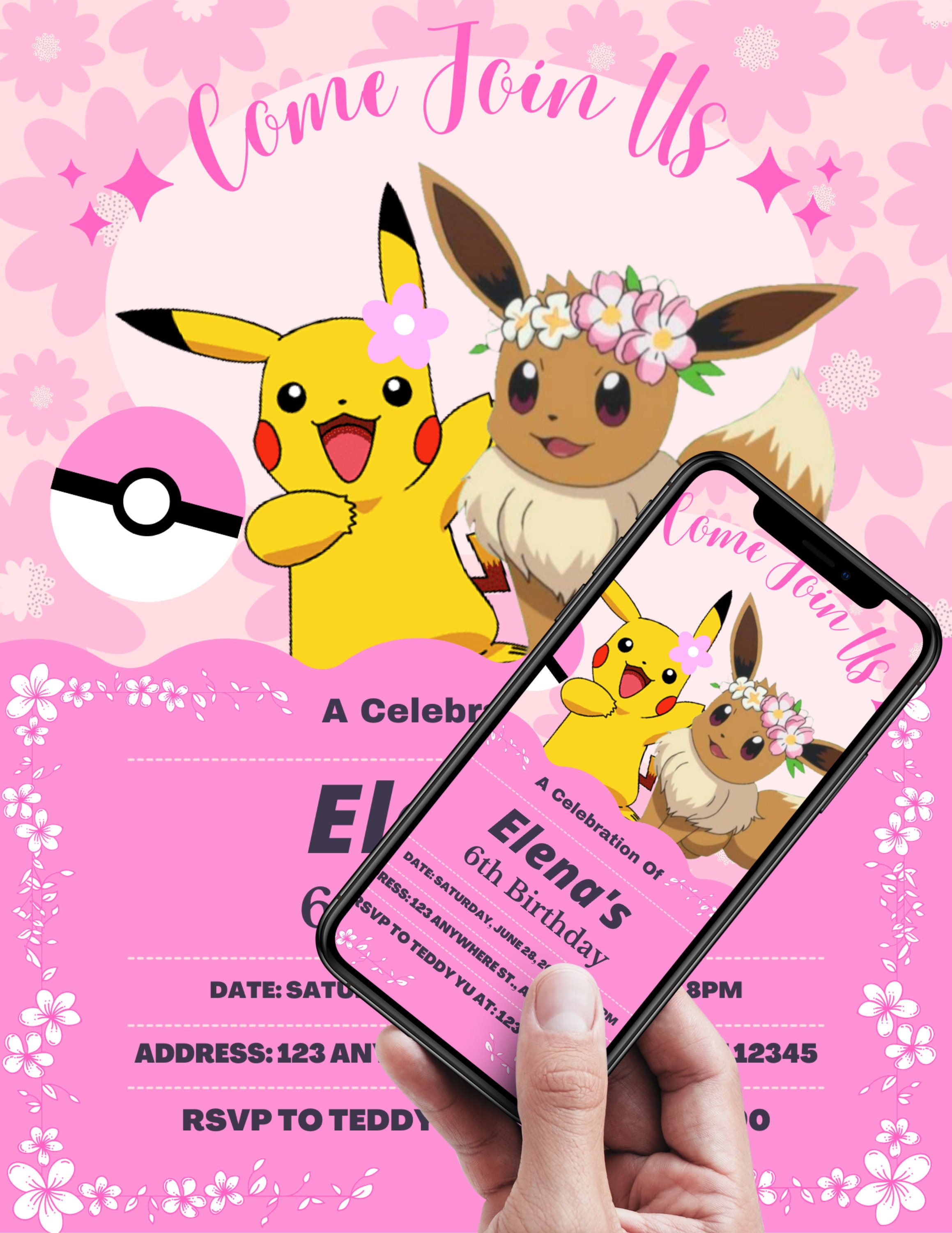 Invitation Pokémon. Invitation d'anniversaire Pokémon. Carte d'anniversaire  Pokémon. Fête Pokémon. Invitation Pokémon GO. Invitation Pikachu. -   France