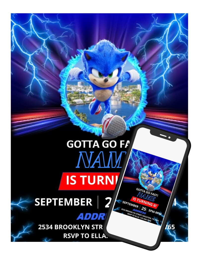 Custom Sonic Invitations Digital Download Sonic the Hedgehog Sonic Birthday Digital Download
