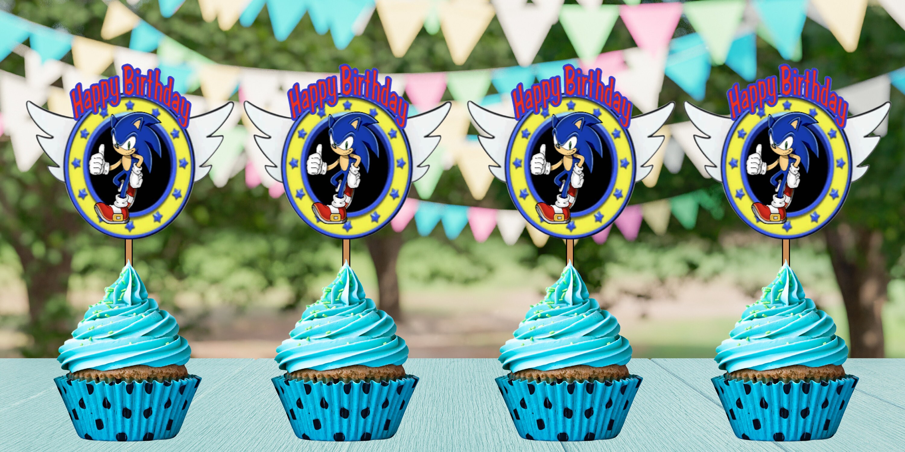 Sonic Cupcake Toppers Sonic The Hedgehog Decorations Sonic Decorations Sonic Party Sonic Birthday Cupcake Toppers