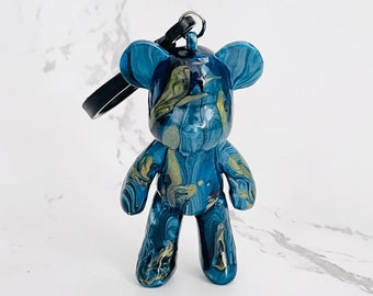 Ensemble de kit de peinture acrylique porte-clés ours fluide Art bricolage | Initiale personnalisée | Art, kit d'artisanat, cadeau pour la famille, les enfants, les amis, l'anniversaire, la fête
