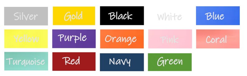 Peut inclure: Un nuancier de 15 couleurs diff&eacute;rentes, dont l'argent, l'or, le noir, le blanc, le bleu, le jaune, le violet, l'orange, le rose, le corail, la turquoise, le rouge, le marine et le vert.