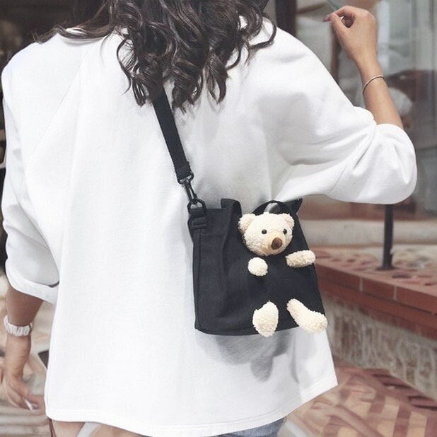 Pattern Print Teddy Bear Crossbody Bags